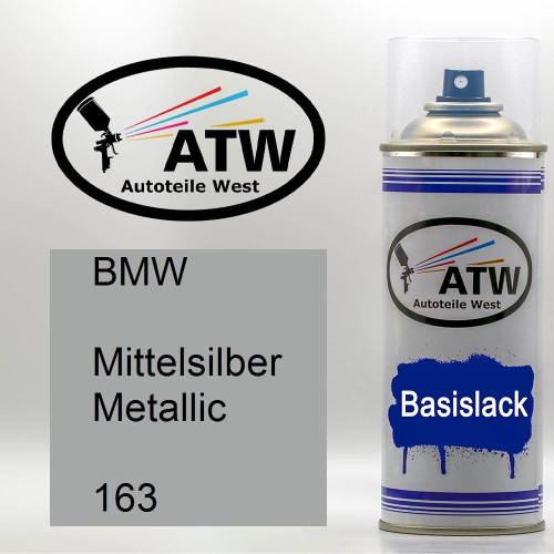 BMW, Mittelsilber Metallic, 163: 400ml Sprühdose, von ATW Autoteile West.